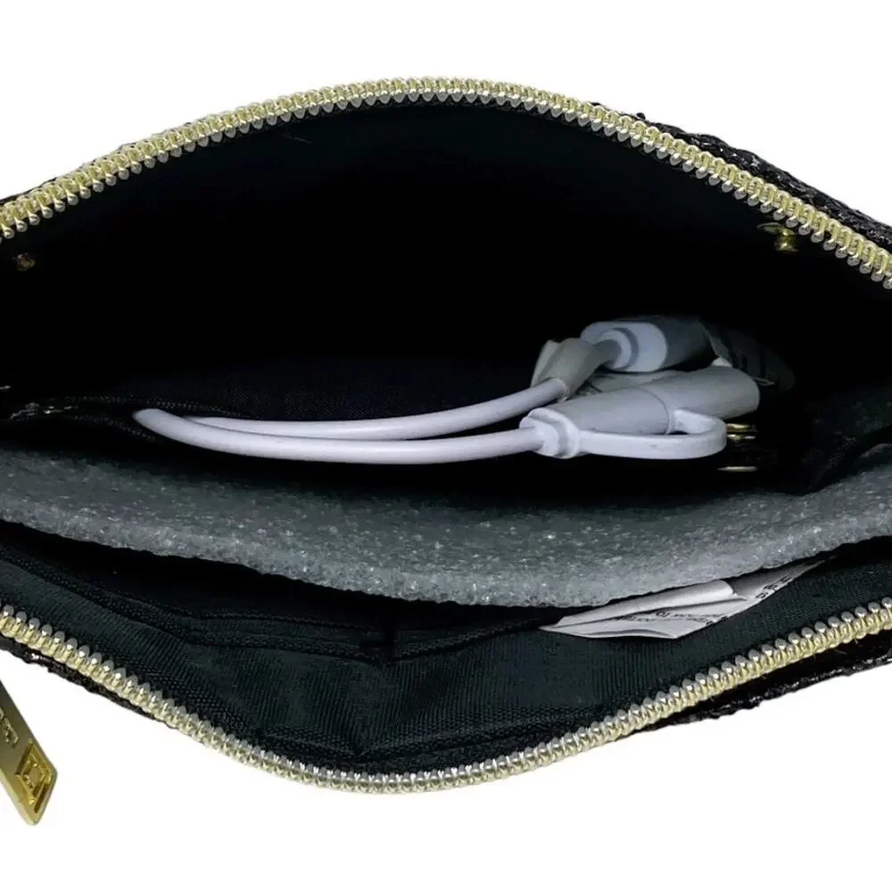 LIZ CLAIBORNE Iphone & Android Phone Charging Wallet Black Glitter Clutch Purse